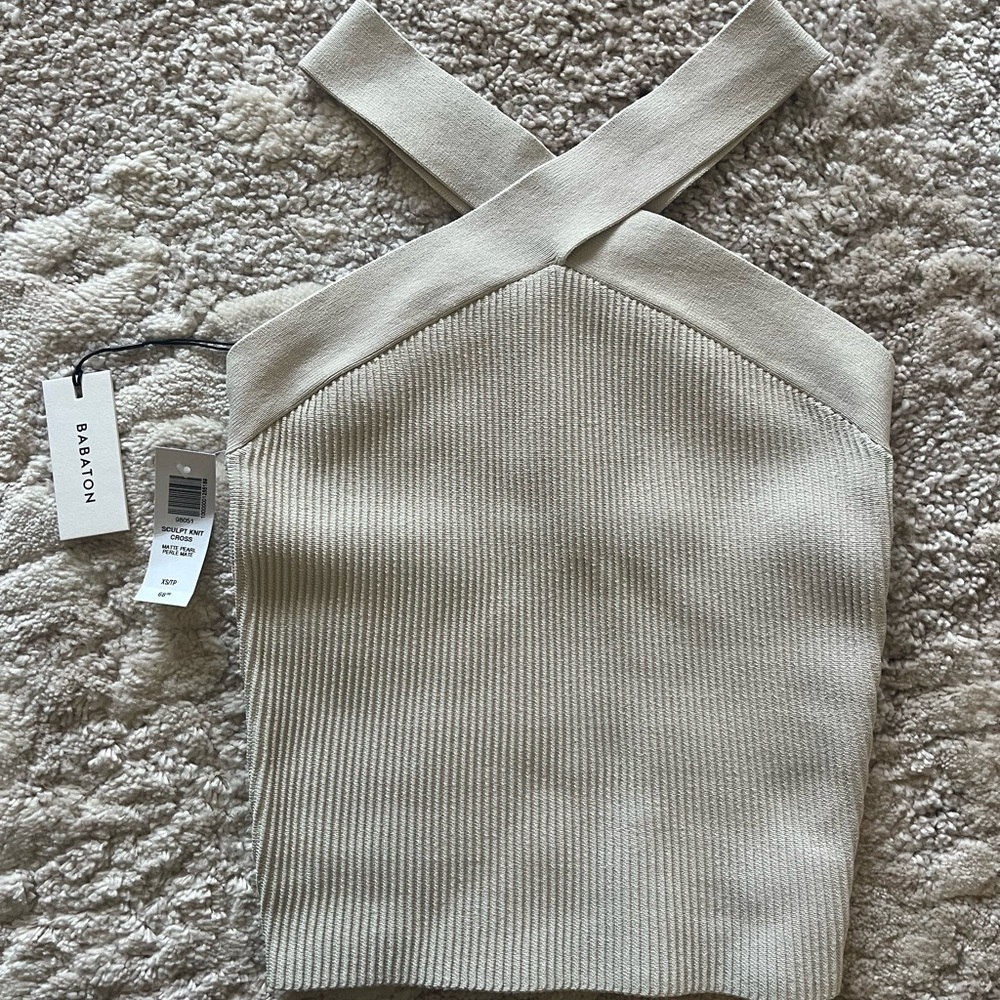 NWT Aritzia Babaton Sculpt Knit Beige Cross Tank